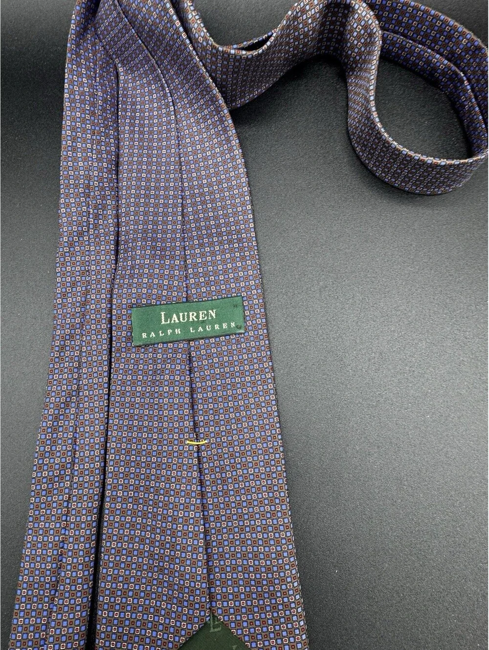 Vintage Lauren Ralph Lauren Silk Tie Brown Blue Geometric USA 28.5” x 3.75”